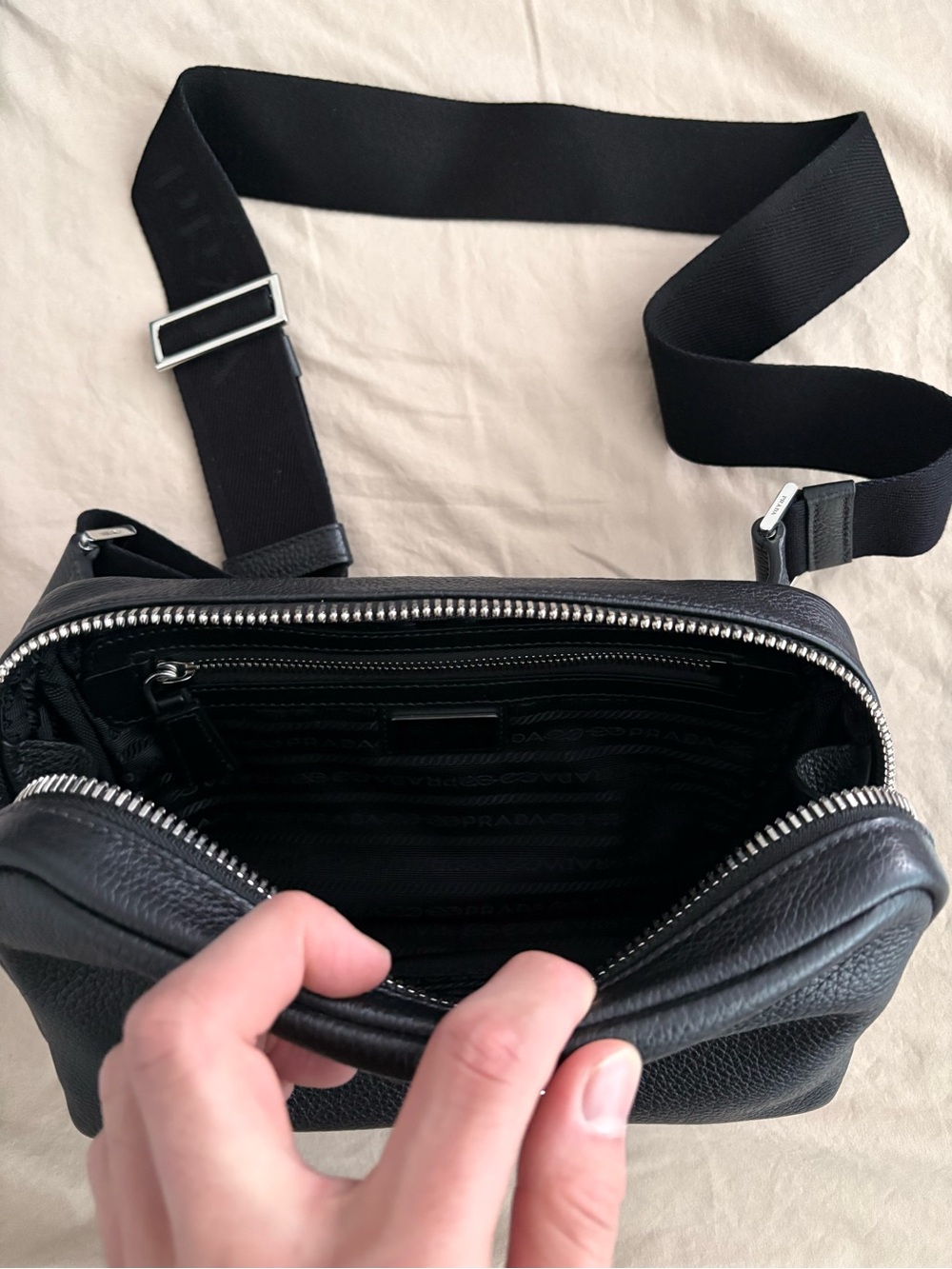 Prada Black Pebbled Leather Belt Bag with Silver Logo - Picture 3 of 8